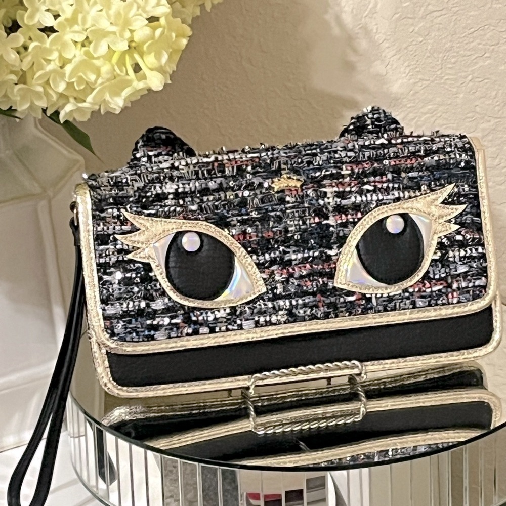 JUICY COUTURE Cat Eyes Ears Wristlet Clutch Tweed  Handbag Wallet